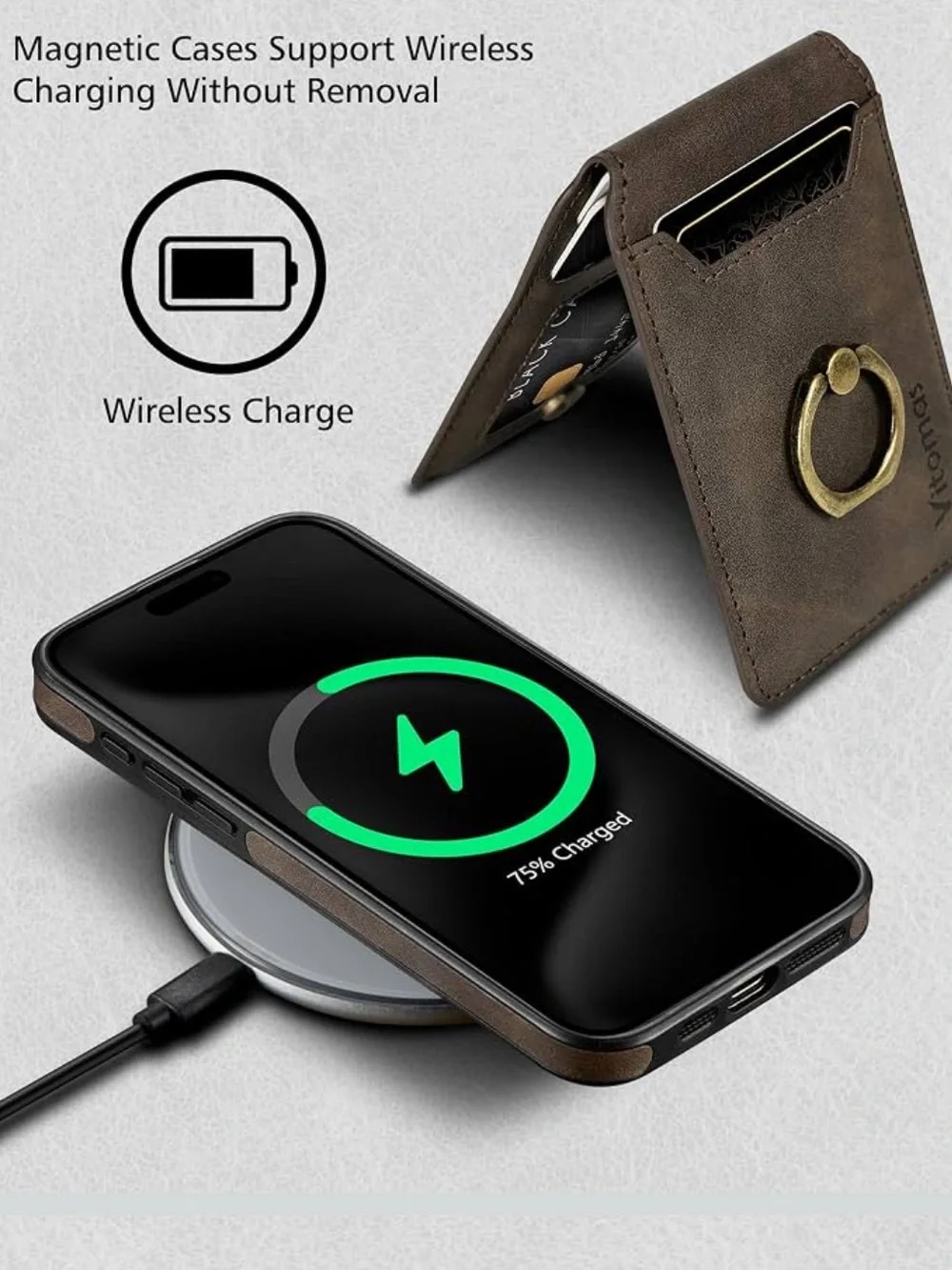 3/$20 - Vitomas Brown Leather Wallet Ring iPhone 15 Case